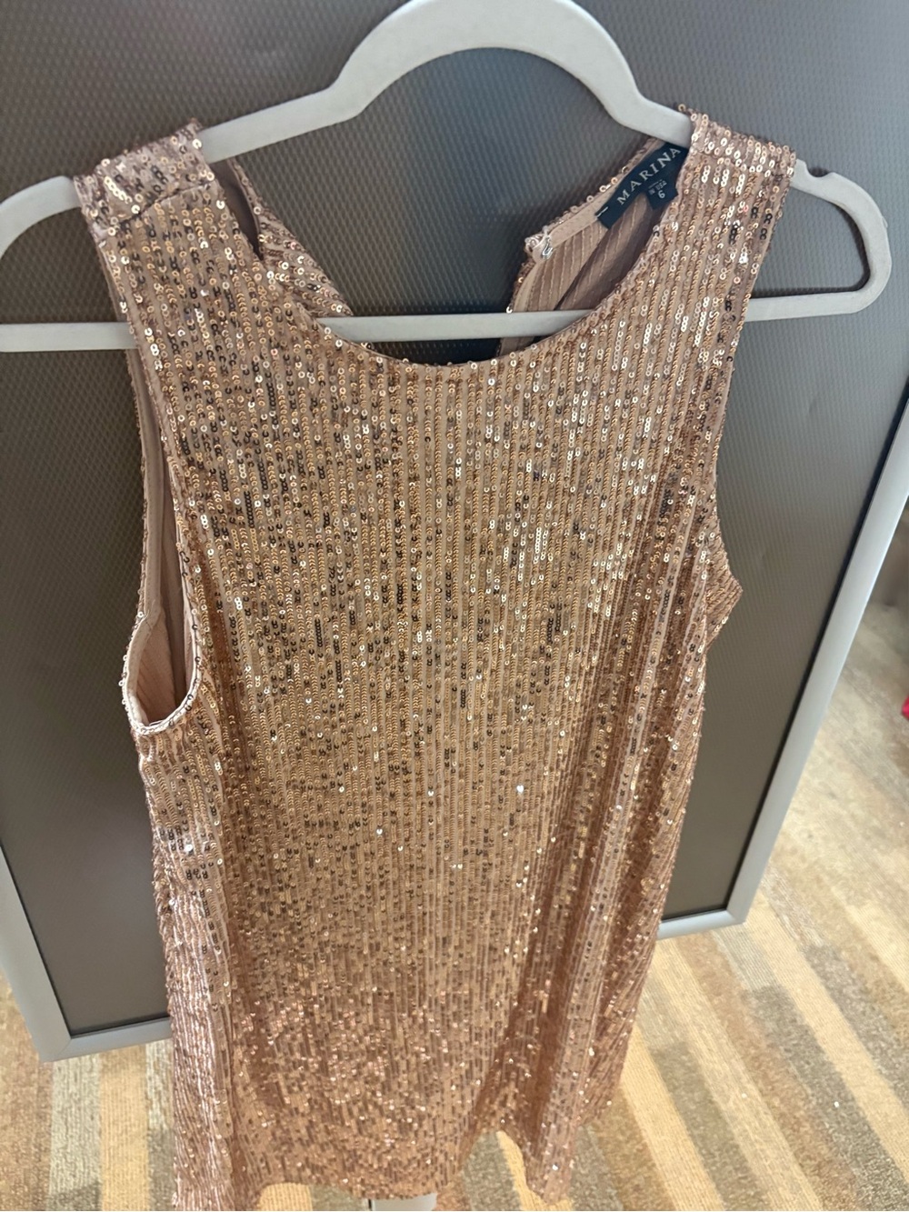 MARINA Rose Gold Sequin Sleeveless Shift Dress